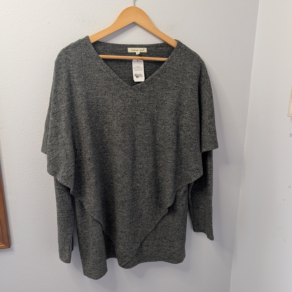 NWT Indigo Soul Brushed Hacci Poncho Top Grey XL‎ Soft Layered Pullover